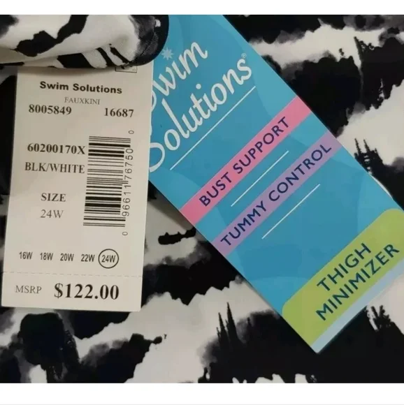 Swim Solutions Tummy Control V-neck One Pc Swimsuit Woman Plus 24W Black Tiered - Picture 9 of 11